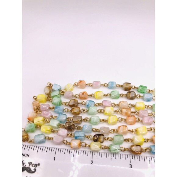 Glass Swirl Mini Square Beaded Long Necklace ~Light Pastels - Picture 5 of 8